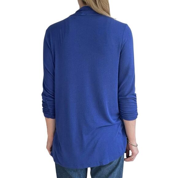MOD Lusive Blue Cropped Cinched Sleeve Cardigan Sweater - Picture 4 of 8